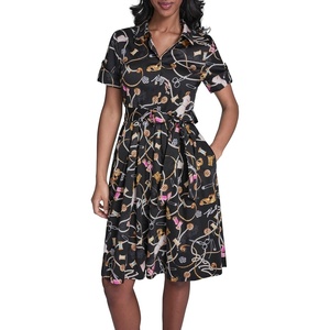 image:imageKarl Lagerfeld Womens Whimsical Short Sleeve Midi Dress with Front TieBlack Multi