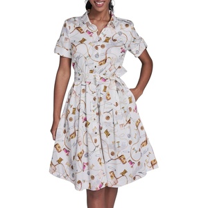 image:imageKarl Lagerfeld Womens Whimsical Short Sleeve Midi Dress with Front TieSoft White Multi