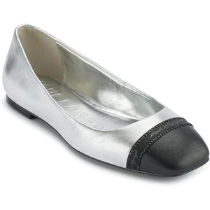 image:imageKarl Lagerfeld Womens Zayne Square Toe Ballet FlatSilverBlack