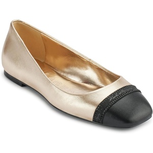 image:imageKarl Lagerfeld Womens Zayne Square Toe Ballet FlatWhite GoldBlack