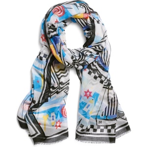 image:imageKARL LAGERFELD Womens Lightweight Print Pashmina With FringeBlithe Blue