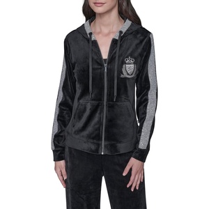 image:imageKARL LAGERFELD Womens Long Sleeve Athleisure Varsity Patch Velour JacketBlack